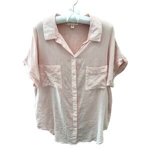 ANTHROPOLOGIE | Cloth & Stone Pink White Striped Button Up Shirt Top | XL
